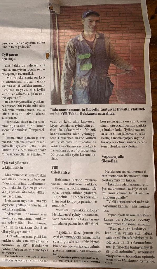 Tiiliä ja filosofiaa lehtijuttu osa 2